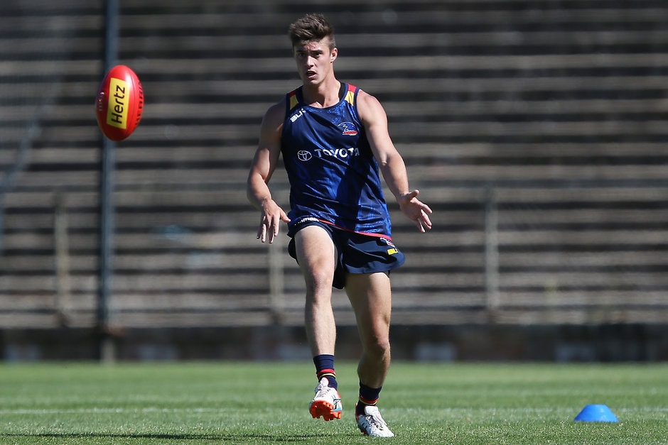 AFL 2016 Training - Adelaide 211216 ADELAIDE, AUSTRALIA - DECEMBER 21: Riley Knight in action during the Adelaide Crows open training session at AAMI Stadium on December 21, 2016 in Adelaide, Australia. (Photo by James Elsby/AFL Media)
